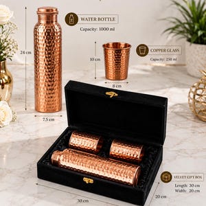 Personalized Copper Water Bottle Gift Set with 2 Copper Tumblers, Corporate Gift for Employees Clients Boss, Engraved Executive Gift image 8