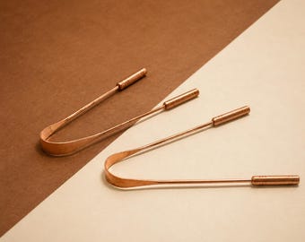 Pure Copper Tongue Scraper Set of 2, Double Handle Tongue Cleaner, Handmade Copper Oral Care Accessory, Reusable Copper Self Care Tool