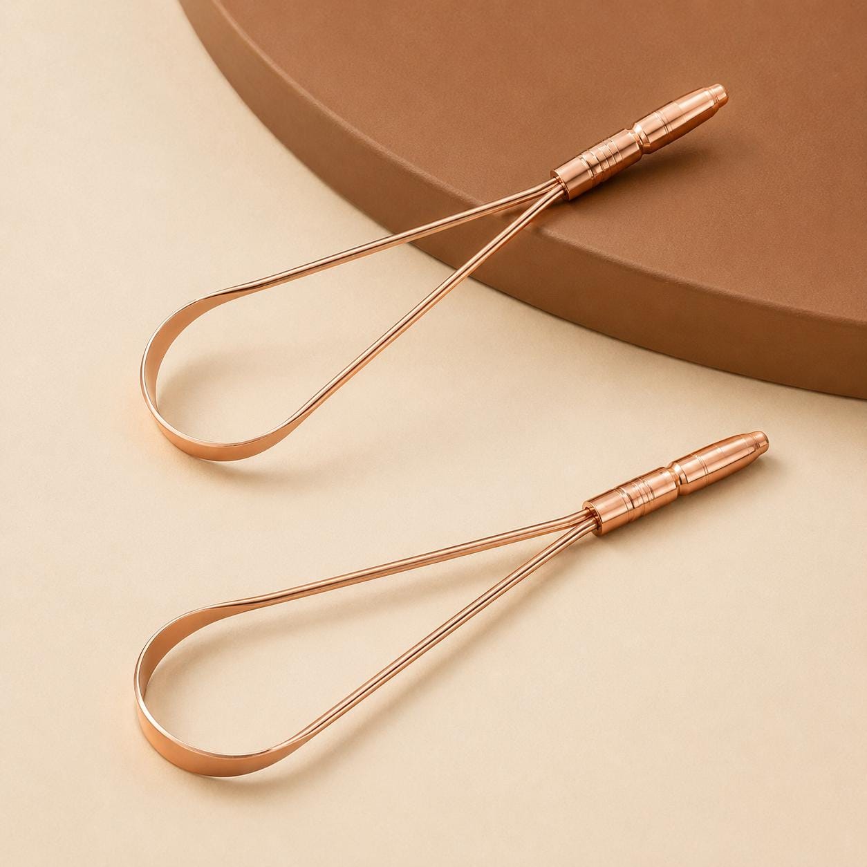 Pure Copper Tongue Scraper Set of 2, Handmade Copper Oral Care Tool, Reusable Eco Friendly Copper Cleaner, Daily Hygiene Accessory
