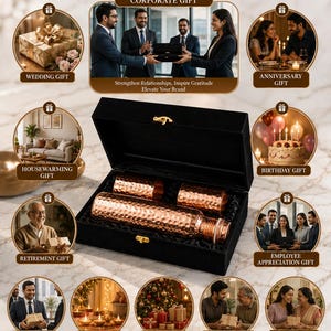 Personalized Copper Water Bottle Gift Set with 2 Copper Tumblers, Corporate Gift for Employees Clients Boss, Engraved Executive Gift image 10