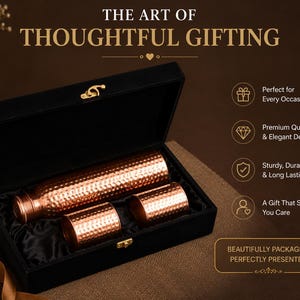 Personalized Copper Water Bottle Gift Set with 2 Copper Tumblers, Corporate Gift for Employees Clients Boss, Engraved Executive Gift image 3