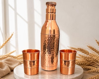 Personalized Copper Water Bottle with Copper Tumbler, Custom Engraved Name Gift for Mom, Christmas Gift, Wedding Gift, Handmade, Bottles