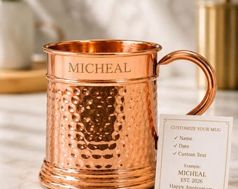 Custom Engraved Copper Mug, Personalized Hammered Copper Cup, Handmade Drinking Mug, Gift for Him, Father's Day Gift, Groomsmen Gift
