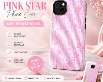Pink Star iPhone Case | Protective Dual-Layer, Wireless Charging Compatible