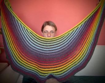 Kit Châle Kauni Arc-en-ciel – Kit Tricot avec Tutoriel Vidéo – Châle en Laine Kauni Effekt – Châle Bicolore
