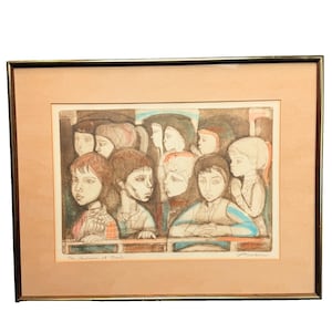 Irving Amen Audience at Tivoli Etching Print, Mid Century Modern Framed Art (3/90)