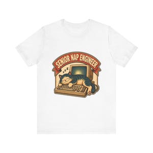 Senior Nap Engineer T-Shirt, Funny Programmer Cat Shirt, Retro Computer Cat Graphic Tee, Software Developer Gift, Coder IT Humor Shirt
