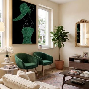 Hand-Painted Glitter Lady Silhouette Art | Red Gold Green Acrylic Canvas, Boudoir Decor afbeelding 4