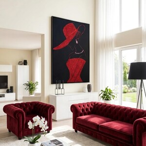 Hand-Painted Glitter Lady Silhouette Art | Red Gold Green Acrylic Canvas, Boudoir Decor afbeelding 5