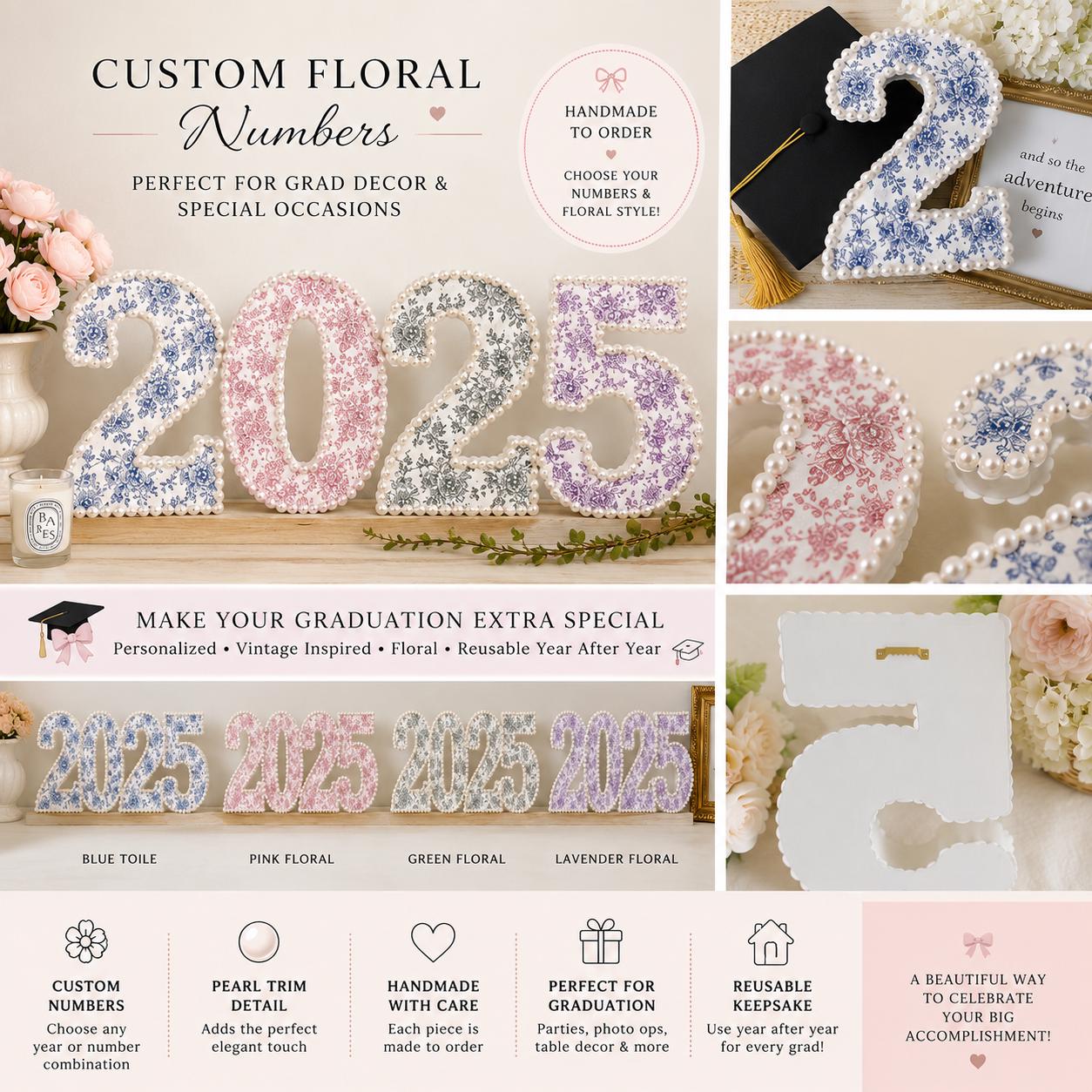 Personalized Floral Letter & Number Decor, Custom Initial, Name Letters ...
