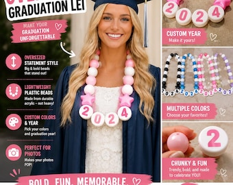 Custom Oversized Lei Necklace | Graduation Lei, Cheer Lei, Dance Lei, Team Name Lei, Kindergarten to Senior Year Gift