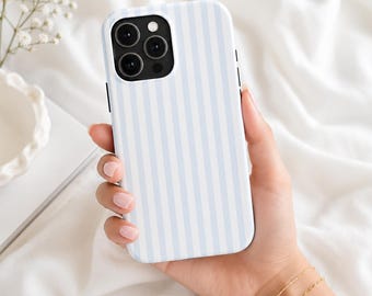 Blue Stripe Slim Phone Case | Minimalist Cover, Durable Polycarbonate, Wireless Charging Compatible