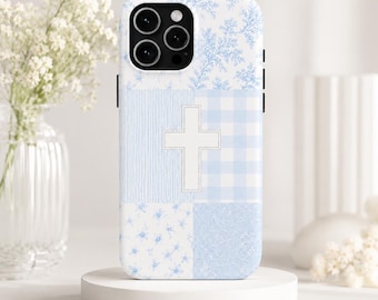 Blue Cross Patchwork Phone Case | Geometric Patterned Cover