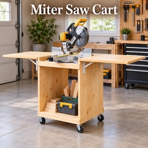 Miter Saw Cart Plans PDF, Mobile Miter Saw Station, Flip Top Workbench, Rolling Garage Saw Stand Woodworking Build Plans(PDF Download)