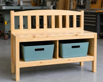 Planos para banco con respaldo y espacio de almacenamiento | Muebles de exterior de madera para bricolaje con respaldo | Planos para banco de estilo rústico para bricolaje (Descarga en PDF)