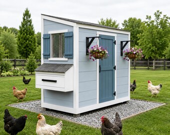 Planos en PDF para gallinero de patio trasero, gallinero rústico de bricolaje con ponedero, guía de construcción de gallinero transitable, planos de carpintería.