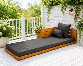 Sofá-banco de patio con respaldo (para armar uno mismo) / Planos para tumbona de exterior (PDF) / Plano de cama de madera / Planos para construir muebles de exterior modernos