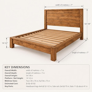 May include: A brown wooden bed frame with a horizontal plank headboard and a slatted base. The frame has a platform height of 36.8 cm and a headboard height of 137.5 cm. Dimensions are indicated as mattress width plus 17.8 cm and length plus 17.8 cm.