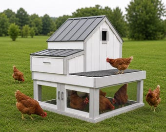 Planos en PDF para gallinero pequeño, casa para gallinas de jardín para construir uno mismo con jardinera, ponedero, bandeja de limpieza, planos de carpintería.