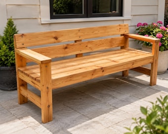 Plano para construir un banco de madera para exteriores con respaldo (Descarga en PDF)