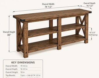 Rustic Console Table Plans, Farmhouse Sofa Table Woodworking Plan, Entryway Storage Table PDF, X Brace Console
