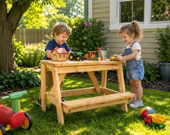 Planos para mesa de juegos infantil DIY (solo descarga en PDF) / Mesa sensorial infantil en PDF / Mesa de exterior