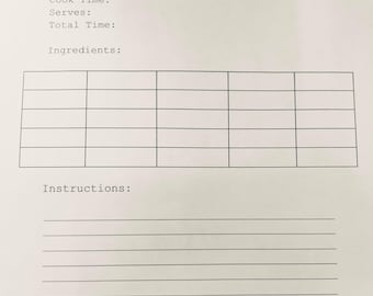 Pagine vuote per il ricettario: diario delle ricette, ingredienti, istruzioni