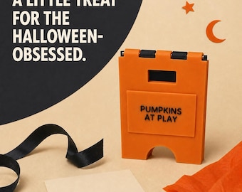 Mini cartello pieghevole di Halloween con zucche in gioco, decorazione da tavolo arancione e nera.