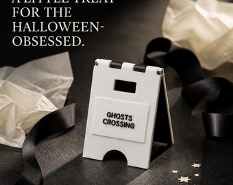 Mini cartello pieghevole di Halloween "Attraversamento fantasmi", decorazione da tavolo in bianco e nero.