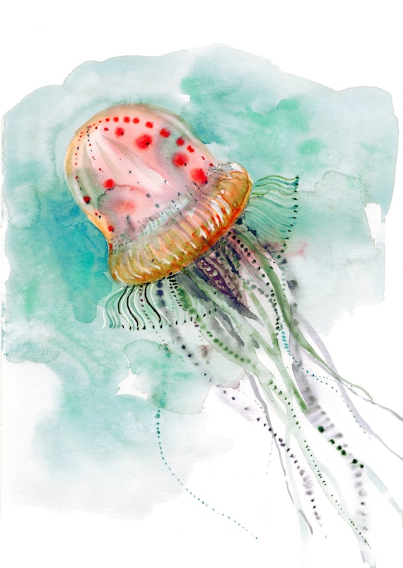 Quallen Druck Tiefsee Kreaturen Unterwasser Welt Aquarell Etsy