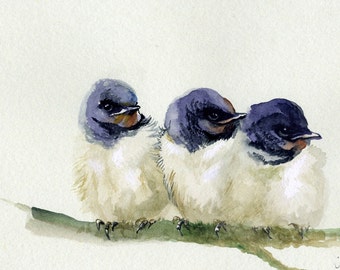 Little swallows giclee print of original watercolor, birds print