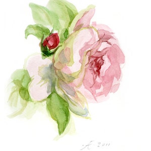 Tender Pink Rose Painting, Flower Fine Art print from original watercolor, nostalgic chic - wedding decor, mother's day