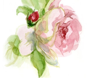 Tender Pink Rose Painting, Flower Fine Art print from original watercolor, nostalgic chic - wedding decor, mother's day