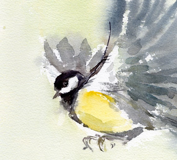 Peinture Doiseau Aquarelle Originale Vol Grande Peinture Jaune Doiseau De Tit