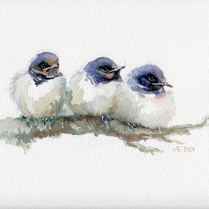 Swallows painting, baby birds giclee print, little swallows watercolor print image 3