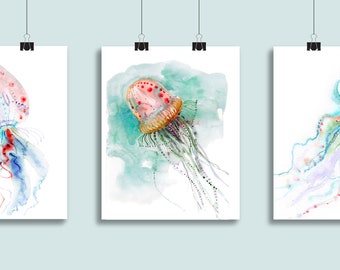 Jellyfish Print Deep Sea Creatures Underwater World | Etsy