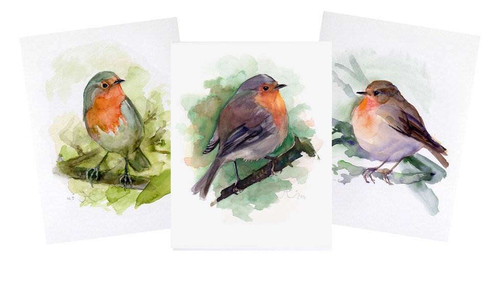 3 Red Robin Prints 5x7 Fine Art Giclee Print of Original Etsy