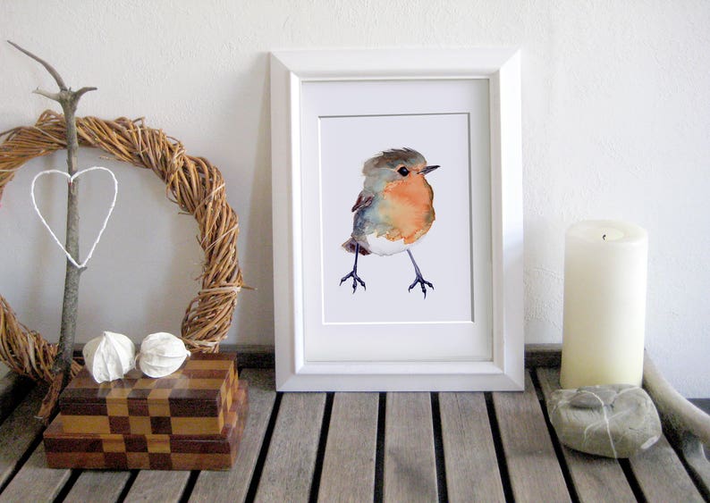 GICLEE print baby shower gift Baby Robin Bird Painting Red Robin nursery art gift