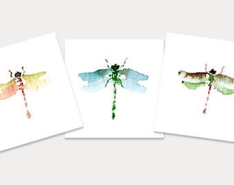 Dragonfly print, set of 3 GICLEE PRINTS of original watercolor 3x3"