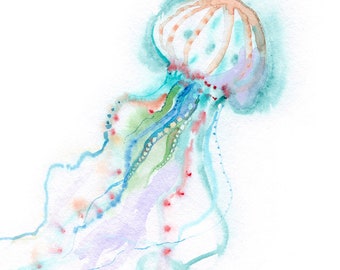Jellyfish print, Sea Life art, diving-lover gift, Deep Sea creatures, Underwater world watercolor painting,