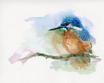 Kingfisher painting, giclee print / fine art print of original watercolor bird painting