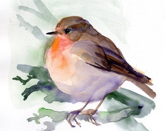 Red Robin print, Robin painting, bird giclee print watercolor, bird-lovers gift