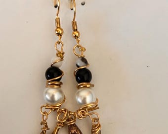 Gold black and white earrings