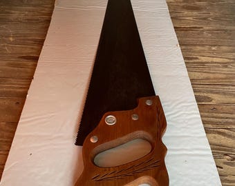 Vintage Disston & sons 25" Hand Saw, Wheat Carved Handle