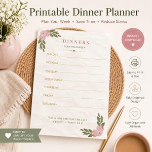 Boho Blessed Home Meal Planner Notepad, Scripture Dinner Grocery List (Digital Download)