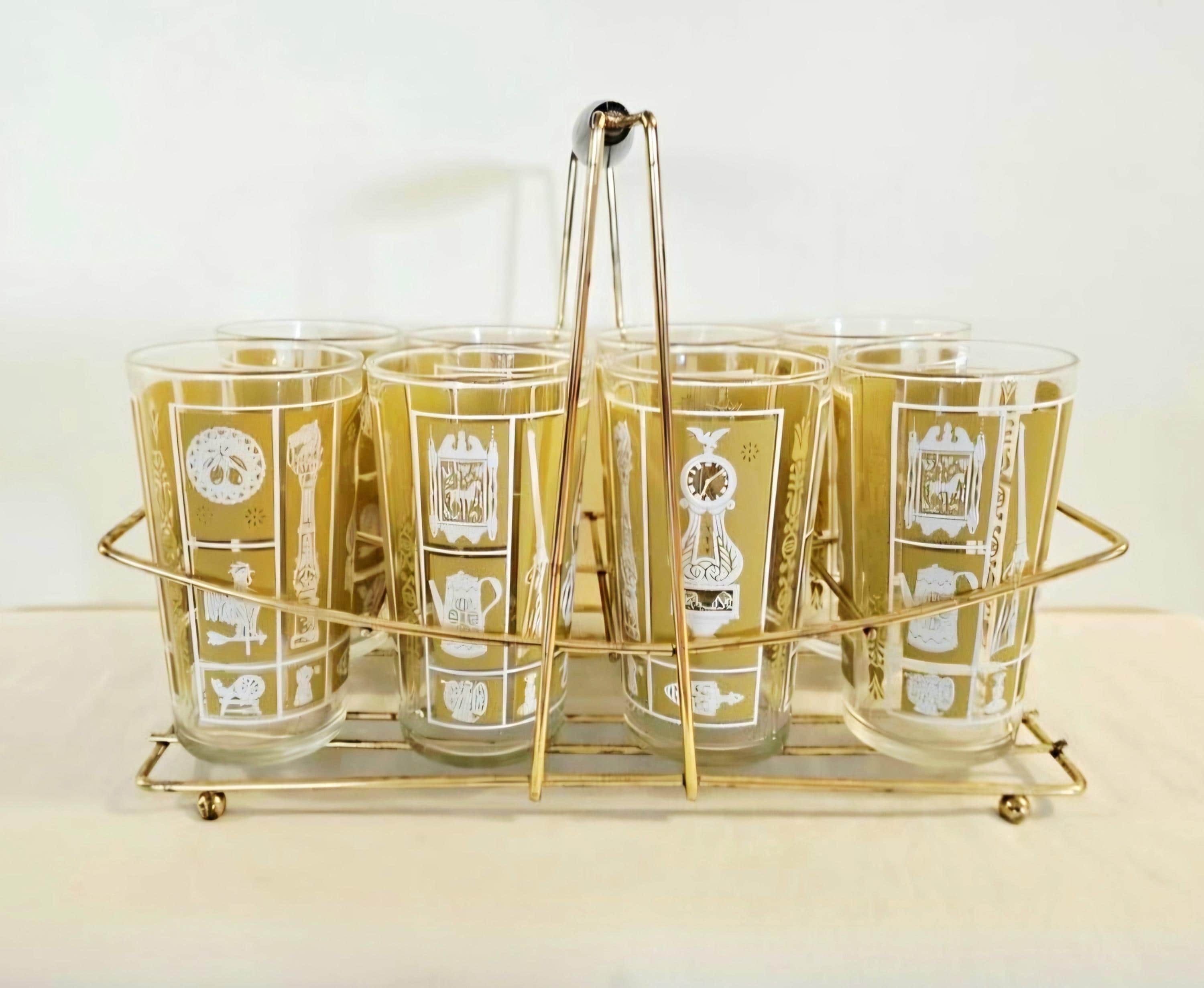 Vintage Glassware Set With Carrier - Etsy