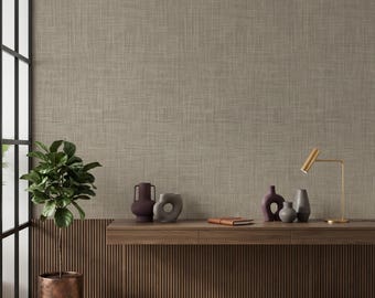 Textured Linen Taupe Wallpaper, Modern Neutral Peel Stick Wall Mural, Japandi Style Accent Wall