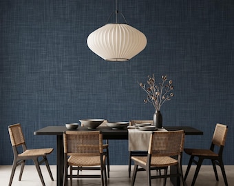 Navy Blue Linen Textured Wallpaper, Modern Minimalist Peel Stick Wall Mural