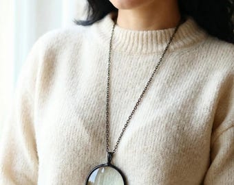 Handmade Fall Loupe Necklace: Boho Magnifying Glass Pendant