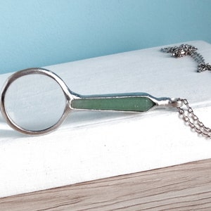 magnifying glass LOUPE pendant, AVENTURINE Necklace, Quartz Pendant, crystal Point Necklace, statement necklace, Long Quartz Necklace
